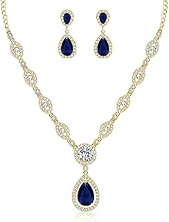 wynn's Wedding Jewellery Set for Women, Silver Necklace Dangle Earrings Set, White Gold Bridal Jewellery Set with White AAAAA Cubic Zirconia, Allergy Free Party Jewellery Set for Bridal Bridesmaid