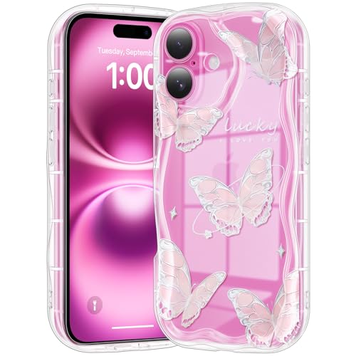 Coque anti-chute souple iPhone 16 avec joli motif papillon transparent