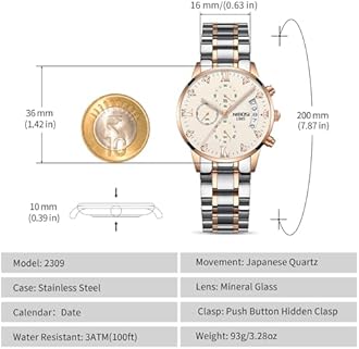 NIBOSI Women's Watches Analog Quartz Diamond Dail Watches for Women Ladies Fashion Casual Chronograph Watches with Stainless Steel Strap