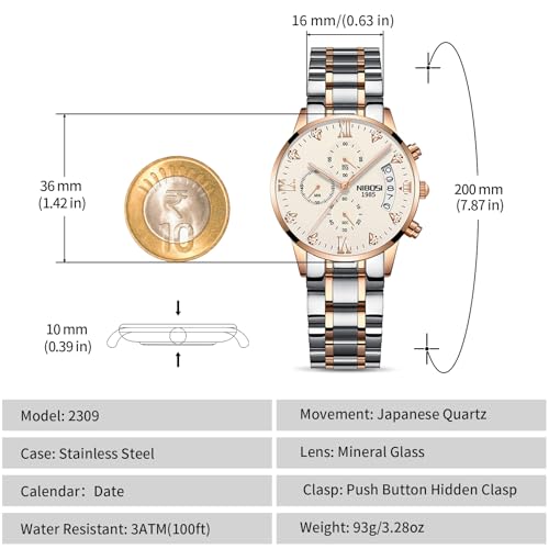 NIBOSI Women's Watches Analog Quartz Diamond Dail Watches for Women Ladies Fashion Casual Chronograph Watches with Stainless Steel Strap