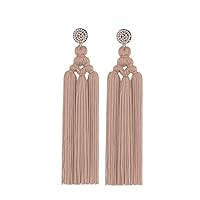 Handgemaakte Kwastje Oorbellen Vrouwen Sieraden Bohemian Drop Dangle Lange Oorbellen Zijde Stof Etnische Stijl Vintage Oorbellen (Color : Light Tan