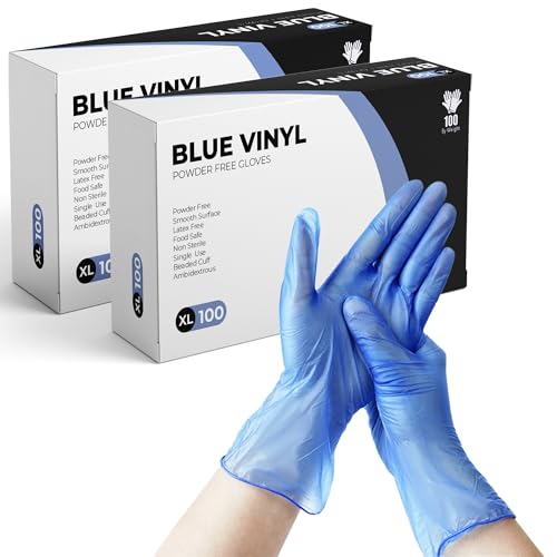 eatasty Lot de 200 gants jetables en vinyle bleu, sans poudre, sans latex, ajustement confortable, adaptés pour la manipulation des aliments, le nettoyage, la coiffure et une utilisation polyvalente