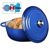 Minnovat Cocotte Fonte Émaillée avec Couvercle, Cocotte en Fonte Induction, Four, Compatible avec toutes Sources de Chaleur, Anti-adhésif, Ronde, Bleu, 26cm, 5L