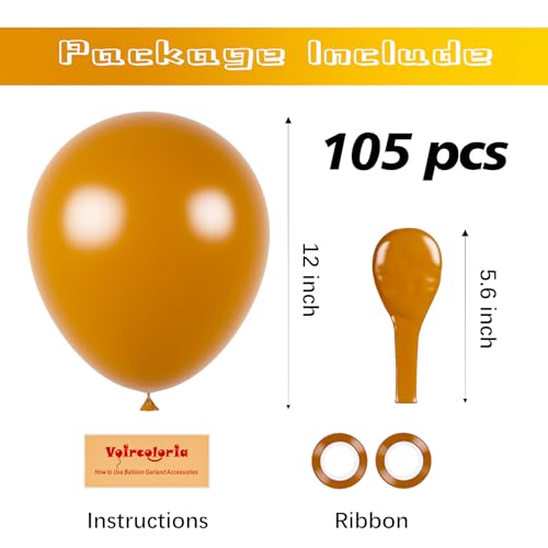 Image of Voircoloria 105pcs Retro Orange Balloons 12inch Party Latex Balloons for Boys Girls Birthday Baby Shower Gender Reveal Wedding Sunflower Party Decorations