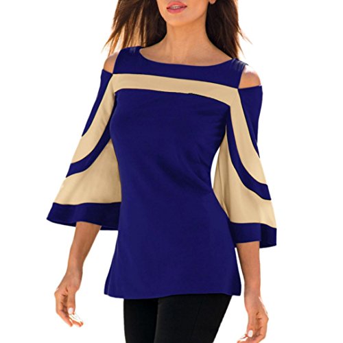 Price comparison product image Overdose Women Top Cold Shoulder 3 / 4 Sleeve Shirt Blouse Blue