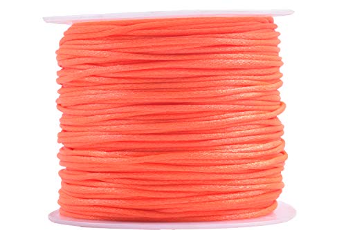 KONMAY 100 Yards 1.5mm Nylon Rattail Satin Silk Trim Cord, Bracelet Making String for Chinese Knotting, Kumihimo, Beading, Jewelry Making,Neon Orange