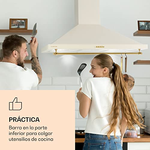 Klarstein Campana Extractora Decorativa 90 cm con Luces LED, Extractor Cocina Flujo Aire 591.5m³/h, Campanas Extractoras Acero, Extractores para Cocina con Filtros Anti Grasa con Bajo Consumo - imagen 2