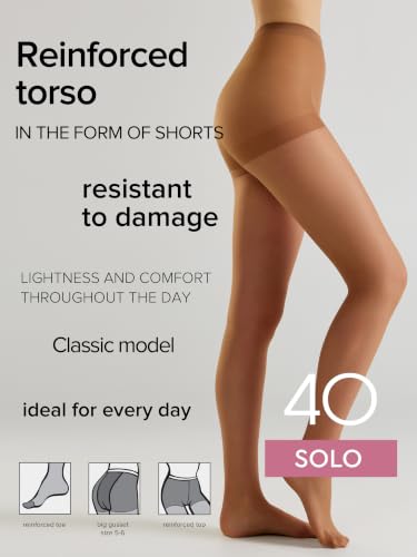 Image of Conte Solo 40 Denier Sheer Pantyhose for Women, Tights with Reinforced Toe | Sheer Stockings for Women, Semi-Matte Finish, Reinforced Panty, Lycra Fiber, Large Gusset XXL-3XL, Medias Para Mujer