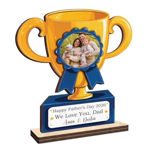 Gifts Fathers Day from Daughter Son, Personalized World's Best Dad Trophy Plaque, Best Dad Ever Photo Trophy Sign, Birthday Gifts for Daddy, Papa, Husband, Family Keepsake Shelf Desk Home Decor