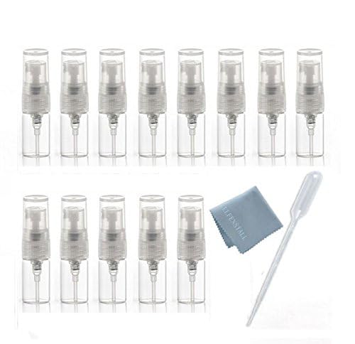 Elfenstall- 10pcs Mini Clear 2ml 5/8 Dram Fine Mist Atomizer Vial Glass Bottle Spray Refillable Perfume Empty Sample Bottle Clean Cloth for Travel Party Free 3ML Dropper2