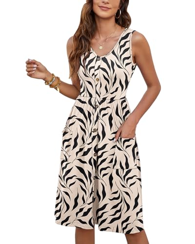 Image of MOLERANI Women Summer Dresses Sleeveless Casual Loose Swing Button Down Midi Dress with Pockets
