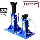 K Tool International 22 Ton Heavy Duty Jack Stands Pair, Pin Style Lock, 10' No Wiggle Saddle Base, Steel Frame, Adjustable Height to 19 7/10'; KTI61222A