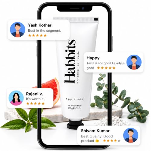 Image of Habbits Apple Mint Teeth Whitening Toothpaste - 100g x 2| Tooth Stain Remover & Teeth Whitener | Enamel Safe Oral Care | Fights Plaque, Cavities & Bad Breath | SLS & Fluoride Free | Tea Tree & N-hap