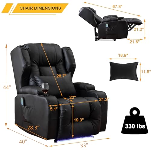 Image of Oprisen Wall Hugger Power Recliner Chair Set of 3, Overstuffed Home Theater Seating w /Heat Massage Electric Movie Gaming Sofa Reclining Sleeper Chair with LED Light /Lumbar Pillow /Cup Holders