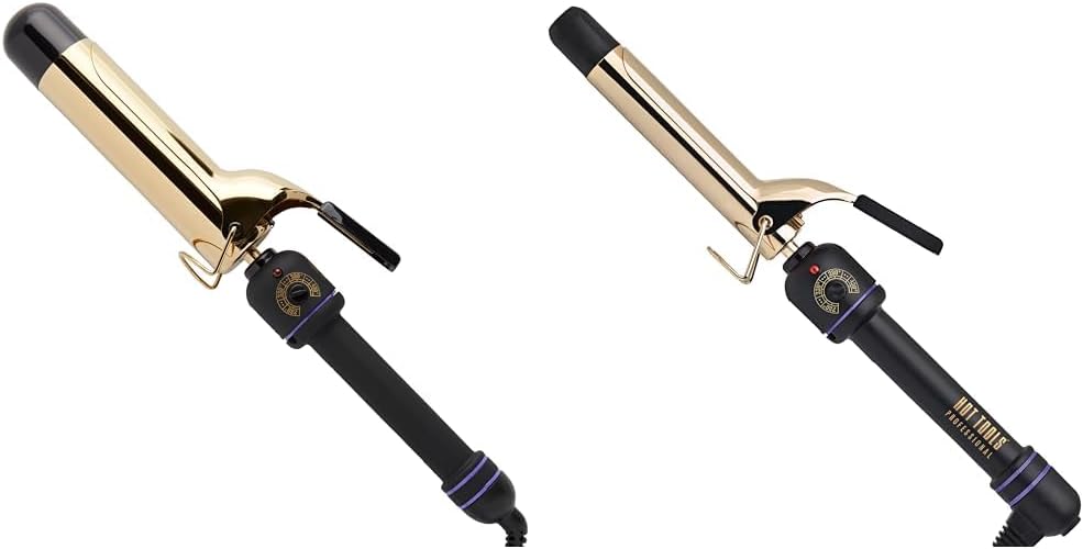 HOT TOOLSPro Signature Gold Curling Iron, 1-1/2 in & Pro Artist 24K Gold Curling Iron, 1 in - Long-Lasting, Defined Curls, Gold Technology, All Hair Types, Fast Styling, Pulse Technology, 110V