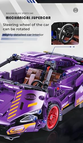 Image of Mechanical Super Car Building Blocks Set (470 PCS) | Pull Back Function, Openable Doors, Rubber Wheels | Highly Detailed Car Model Educational Construction Toy for 6+ Age