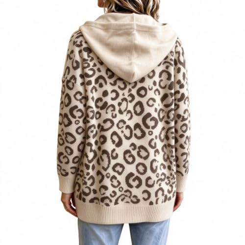 Cheetah Print Sweater for Women Open Front Knit Cardigan with Hood Top - image 4