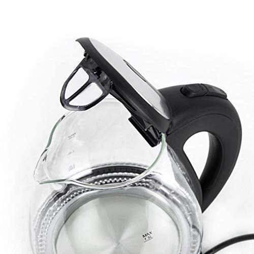 Wasserkocher 1,5L 2200W LED Beleuchtung, OneTouch-Verschluss, Kalkfilter, Kabelaufwicklung, Glas, 100% BPA FREI SN0615L – Bild 3