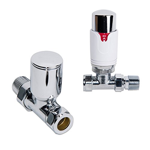 WarmeHaus Designer Modern Straight Thermostatic Radiator Valve Pack for Towel Rails