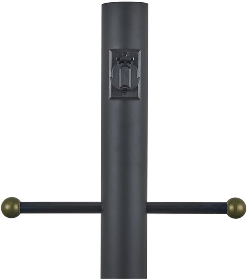 BOWERY HILL Black Stainless Steel Lamp Post, 80 in Height with Outlet, Photo Eye Sensor, Dusk to Dawn Feature, Weather Resistant Outdoor Lighting for Driveway or Porch