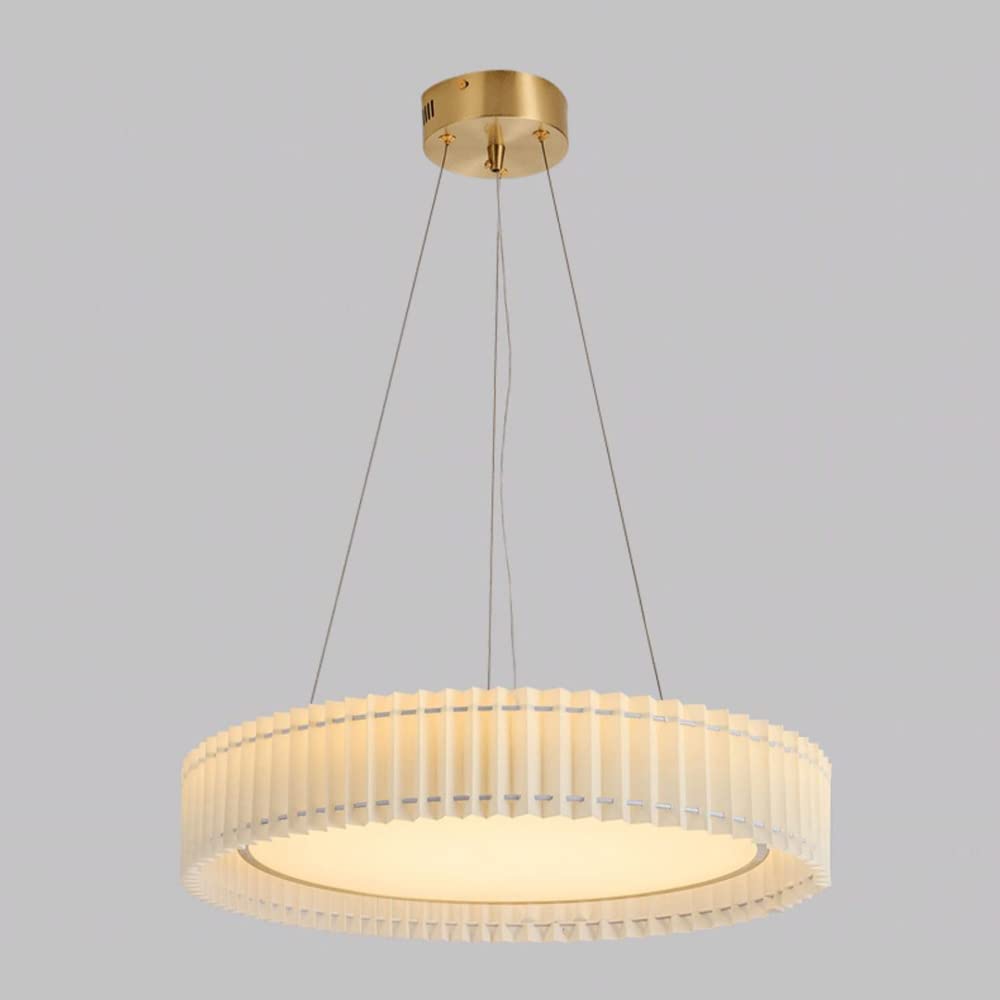 Suspension tissu plissé moderne blanc lait, luminaire LED grand abat-jour salon