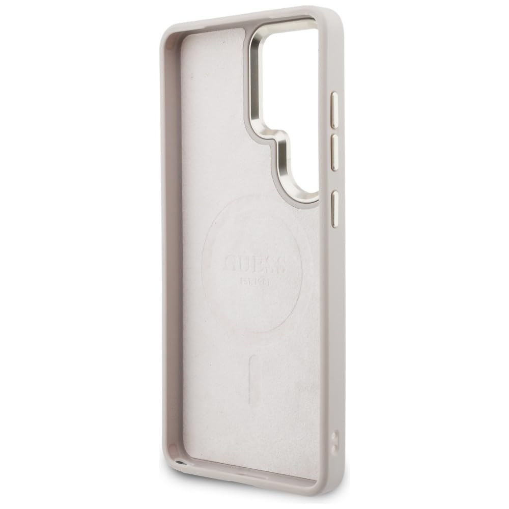 CG MOBILE Guess etui + smycz 4G, duża bransoletka ze strasu, trójkątna bransoletka kompatybilna z MagSafe do Samsung Galaxy S26 Ultra (różowe)