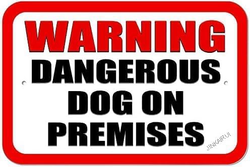 Warning Dangerous Dog On Premises Retro Fashion Chic Metal Tin Sign Garage Vintage Garden House Wall Decor 12X8 Inch (2 Pack) Yard Signs