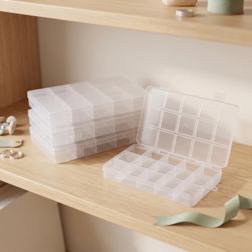Image of MAHIONG 40 PCS 15 Grids Clear Plastic Bead Organizer Box with Fixed Dividers for Jewelry Making, Fishing Tackle and Small Parts Storage, 6.7 x 3.7 x 0.7 Inch