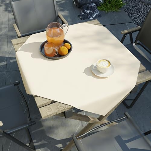 Image of Encasa XO Dining Table Cover Cloth for 4 Seater | 90x90 cm Cotton Canvas Square Table Cloth | Machine Washable Tablecloth for Indoor & Outdoor Use - Natural Solid Color