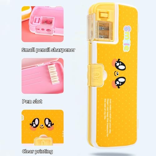 Image of Double Layer Pencil Case, Plastic Pencil Boxes with Pencil Sharpener, Cute Pen Box Organizer for Pencils, Erasers, Paper Clips, School Supplies, Best Birthday Gifts for Kids Teens(Orange)