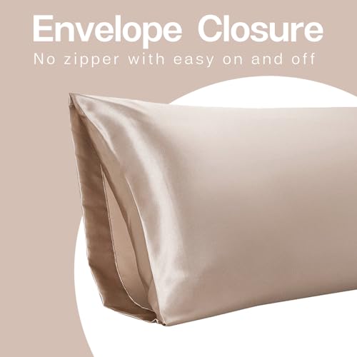 Image of MR&HM Satin Body Pillow Cover, Soft and Breathable Body Pillow Case with Envelope Closure, Cooling and Silky Long Pillowcase for Hair and Skin,Grey (20x54, Champagne)