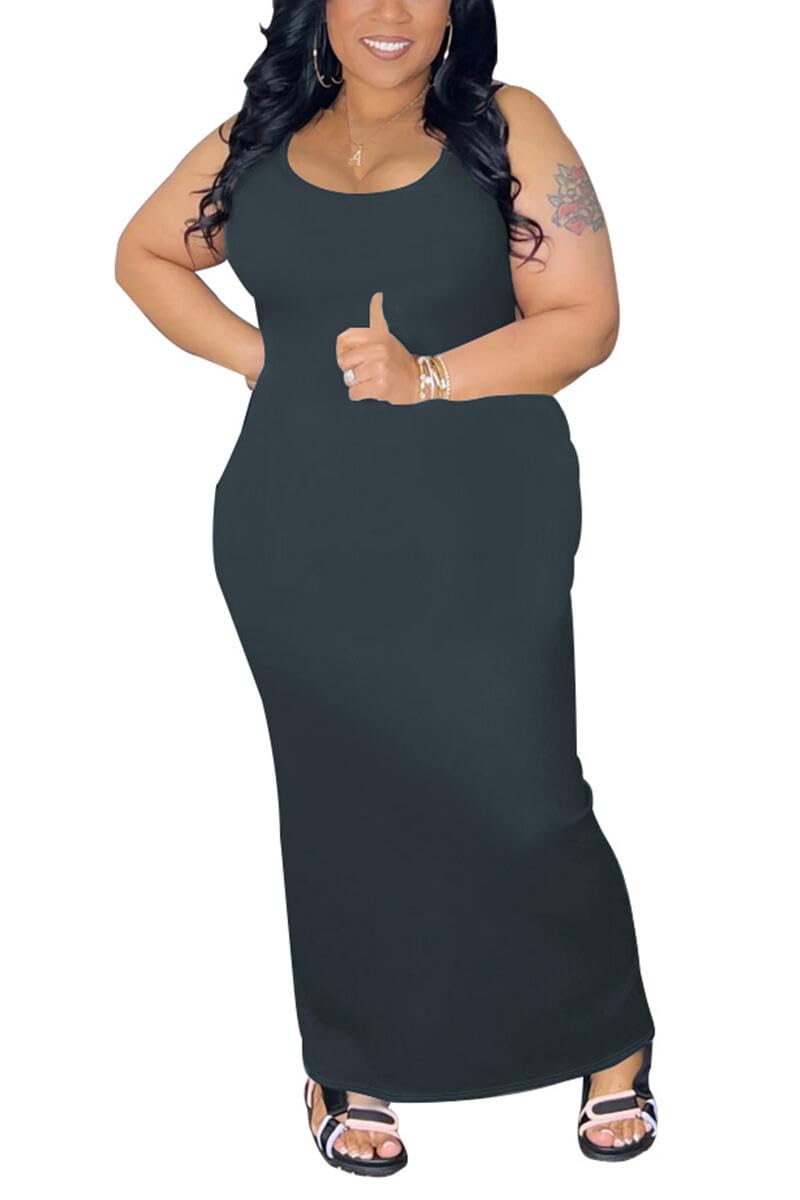YeGine Women Plus Size Sleeveless Bodycon Maxi Dresses Sexy Slim Tank Dresses