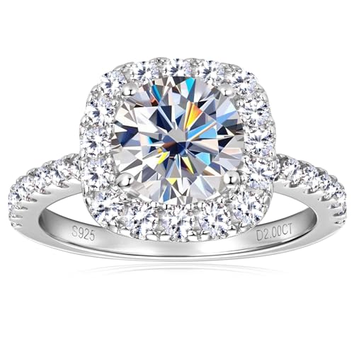 2CT Halo Moissanite Engagement Rings D Color VVS1 Clarity Anniversary Rings 925 Sterling Silver Square Engagement Ring for Women Wife Mom