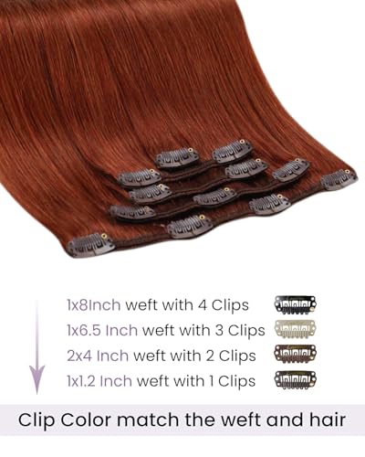 Image of LaaVoo Human Hair Clip In Extensions, For Date Night, 18 Inch 5Pcs 80g | Deep Auburn Brown Hair Extensions Clip Ins, Seamless Invisible Fit, Match Prom And Formal Evening Styling
