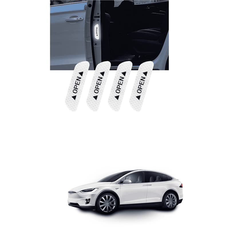 LOVMOTO 4PCS Reflective Open Prompt Stickers for Car Door,Universal Car Open Reflective Warning Stickers,Night Visibility Anti-Collision(Silver) Comfortable With Te-sla Mod-el x