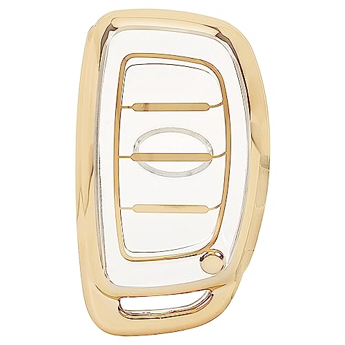 Image of JVCV Soft TPU Transparent Key Cover Compatible with Hyundai Alcazar, Creta, Venue, i20, Tucson, Elantra 4 Button Smart Key - Stylish Protective Case for Car Remote (Transparent Gold)
