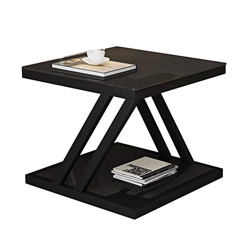 Telephone Table, Nordic Modern Square Side Table Living Room Sofa Coffee Table Telephone Table Bedroom Bedside Table 2-Tier Storage Table(Color:Black)