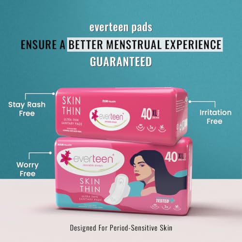 Image of everteen SKIN THIN XL 120 Sanitary Pads for Women, Ultra Thin Sanitary Napkins XL 285mm, Wider Back Coverage for No Stains, Rash-Free Protection - Pack of 3