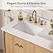 LIKIMIO 36 Inch Bathroom Vanity with Sink and Countertop, Quartz Top with Splash Guard, Ample Storage & Hidden Power Outlet, Wood Tone Gold Handles, Scandinavian Style
