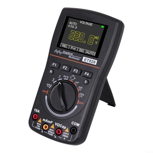 Entgoinggo ET828 - Osciloscopio digital 2 en 1 y multímetro de 1 MHz, ancho de banda, 25 Msps, frecuencia de muestreo, probador de rango automático con almacenamiento de datos para uso industrial
