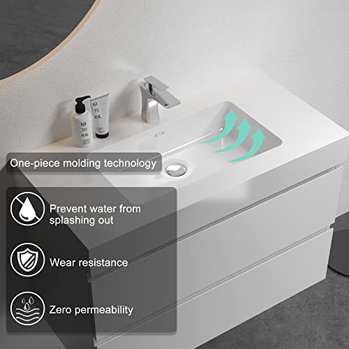 Bluhouzz Alice 36 Inch Bathroom Vanity With Sink, Large Storage Wall Mounted Floating Bathroom Vanity For Modern Bathroom, One-Piece Sink Basin Minimalist Bathroom Sink Cabinet #TOP2