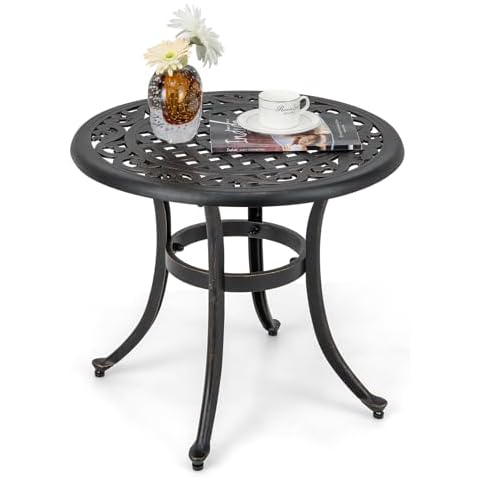 COSTWAY 60cm Round Cast Aluminum Garden Table Cover