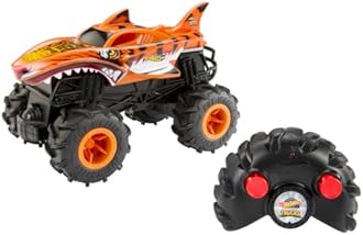 Hot Wheels Monster Trucks Remote Control Car, HW Tiger Shark RC RC Off-Road Toy Car with 30M Range, 1:24 Scale, Gift for Boys and Girls +4 Years, HNV03
