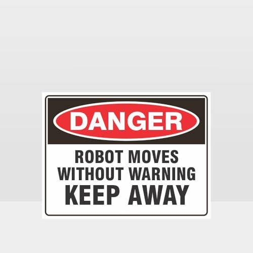 Metal Sign, Automated Robot Moves Unexpectedly Keep Safe Distance Industrial Caution Plaque, 12×8 Inch, for Factory Workshop Yard Fence Gate Machine Operating Perimeter Wall Space