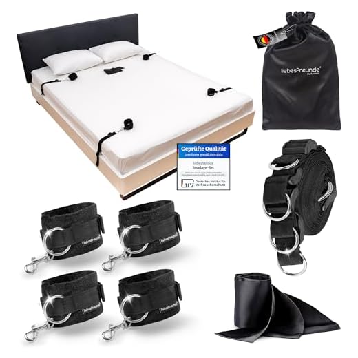 liebesfreunde® Bondage-Set Bett Fesseln Sex-Spielzeug für Paare I Extrem stabiles BDSM Fesselset mit Bettfesseln, Handschellen, Augenbinde
