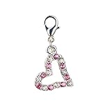Gorgeous Design Silver Colored Hollow Heart Shaped Clip On Pendant Charm For Bracelets Bangles Studded With Clear And Pink Rhinestones Crystals Gemstones By VAGA©