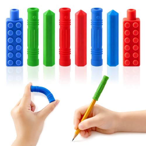 DOUUCO Lot de 8 décorations de crayon à mâcher en silicone non toxique - Accessoire sensoriel à mâcher pour la dentition, l'autisme, le TDAH et les besoins des enfants