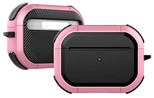 Image of PEFKO PSS121 AirPods Pro Soft Silicone Protective Case 3D Design Shockproof Case Cover with Anti-Lost Metal Keyring Compatible for Apple AirPods Pro (Black & Pink [ Armour ])