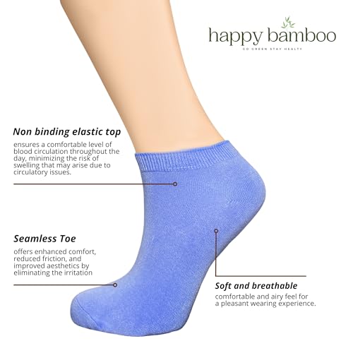 Happy Bamboo Premium Comfortable Bamboo Ankle Socks for Women & Men 6 Pairs, Low Cut Thin Sock, Odor Free&Stretchy (6-9,9-13)2