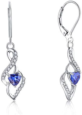 JO WISDOM Women Earrings,925 Sterling Silver Infinity Leverback Dangle & Drop Earrings with 3A 4 * 4mm Heart-cut Cubic Zirconia